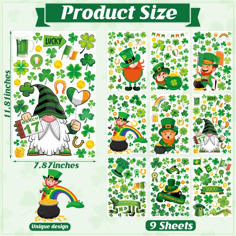 Traplace 305 PCS St Patricks Day Window Clings, 9 Sheets St Patrick's Day Window Stickers with Leprechaun Coins, Double Sided Irish Decal Clings for Hone St. Patrick's Day Decorations Decals - Image 2