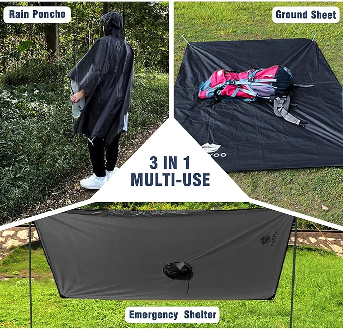 Waterproof Rain Poncho, Lightweight, Reusable, Hiking, Hooded, Outdoor - Image 2
