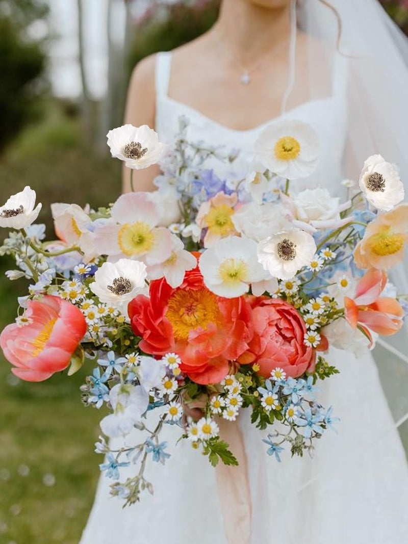 IPOPU White Artificial Poppy Flowers 6pcs Poppies White Artificial Flowers with Stems Silk Flower Arrangements for Wedding Centerpieces for Home Table Bridal Shower Party Decorations (White) - Image 5