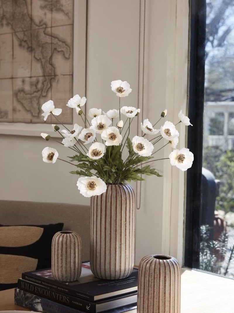 IPOPU White Artificial Poppy Flowers 6pcs Poppies White Artificial Flowers with Stems Silk Flower Arrangements for Wedding Centerpieces for Home Table Bridal Shower Party Decorations (White) - Image 2