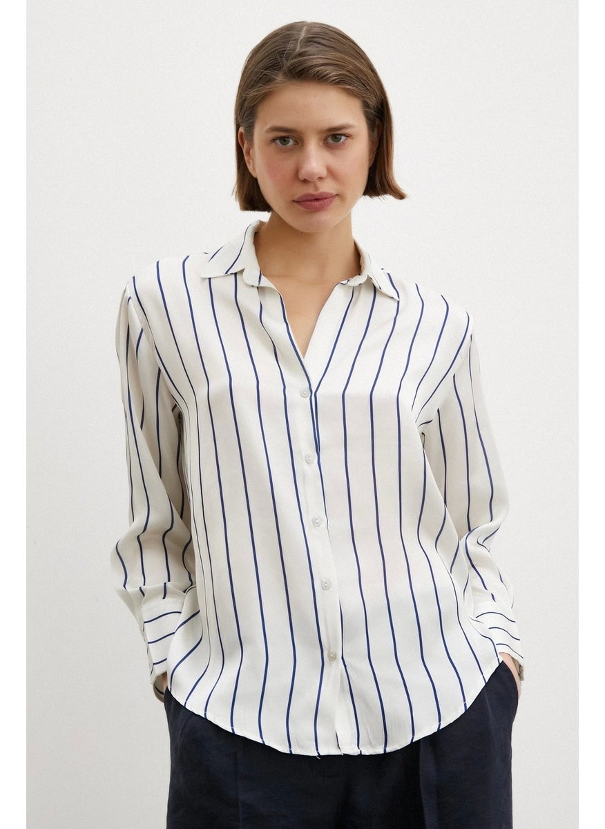 Never More Pinstripe Chiffon Shirt Ecru  - Image 2