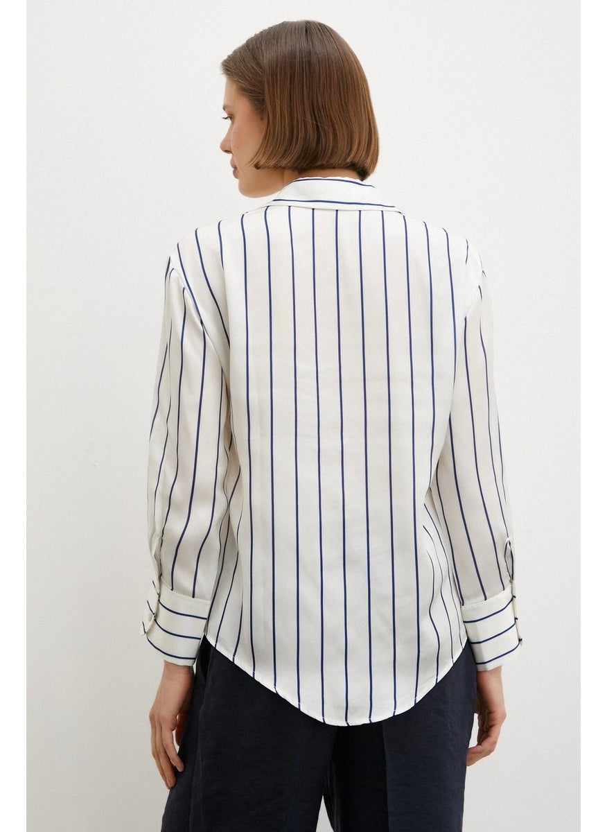 Never More Pinstripe Chiffon Shirt Ecru  - Image 3