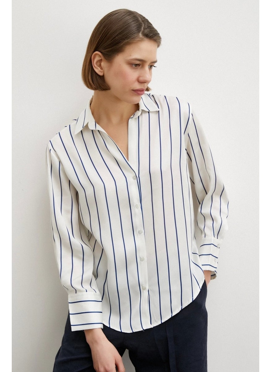 Never More Pinstripe Chiffon Shirt Ecru  - Image 1