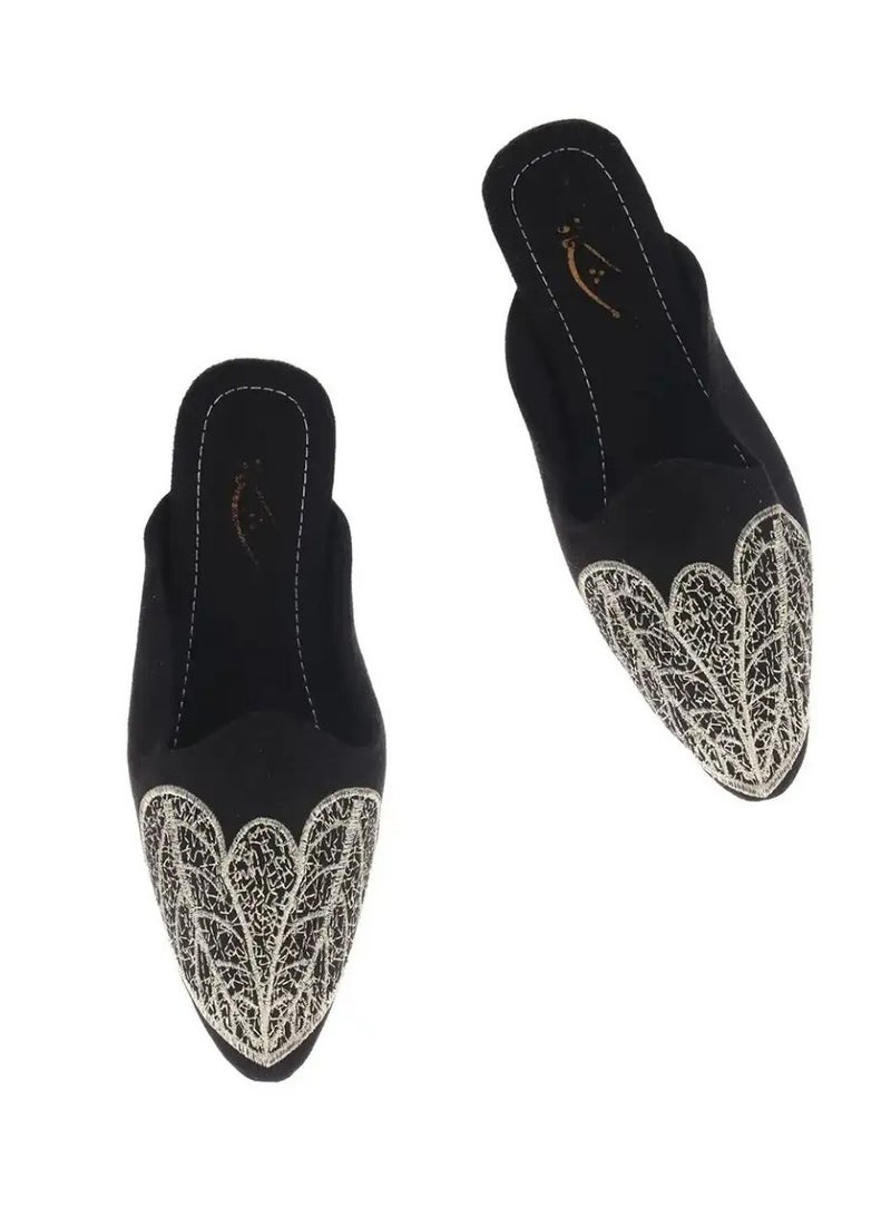 Mishkat Zumurod Babouche Slippers for Women (Black & Gold) - Image 3