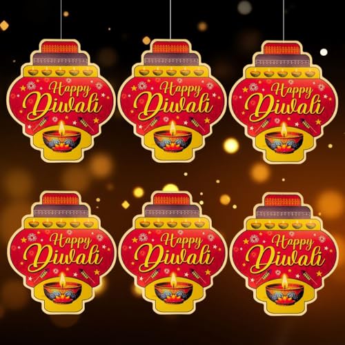 CraftVatika Diwali Decoration Items, Paper Kandil Dangler Festive Hanging for Diwali Decoration Set of 6, Diwali Decorations Hanging Danglers, Wall Hanging Home House Decoration Items, Diwali Gifts - Image 1