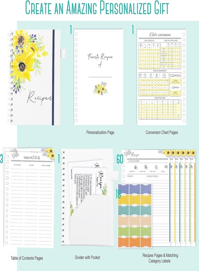 OUTSHINE 6 x9 Sunflower Hardcover Recipe Binder, Blank Recipe Binder to Write in Your Own Recipes, Recipe Binder, Recipe Book Blank, Recipe Notebook, Cookbook Binder, Recipe Journal for Recipe Holder - Image 5