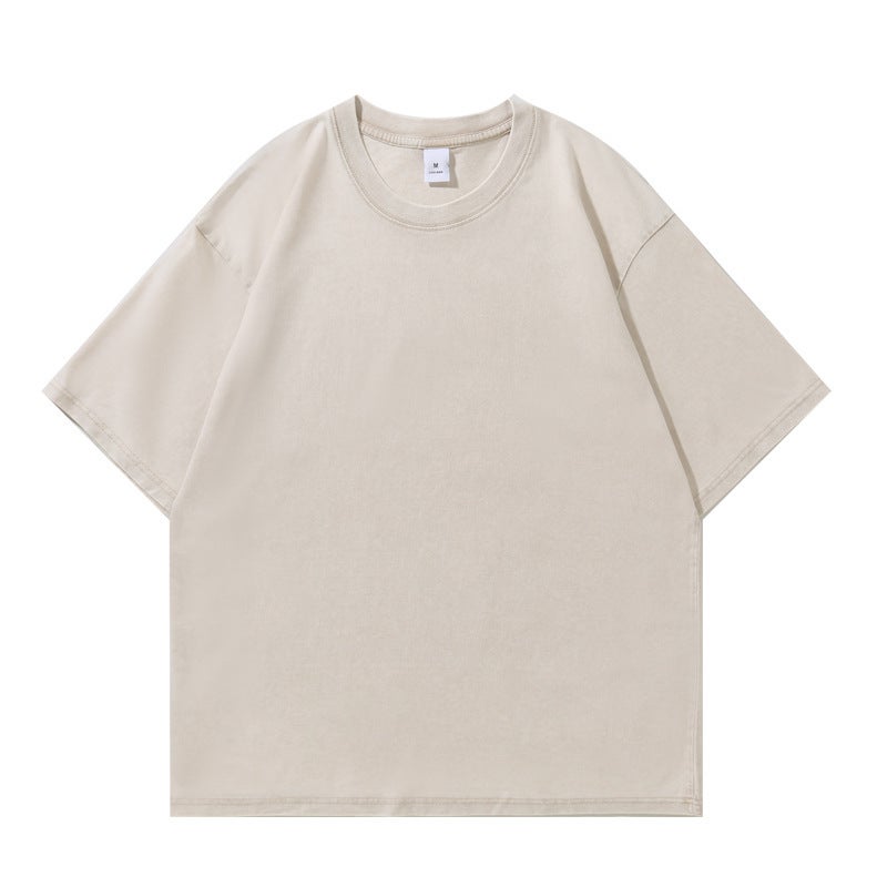 Heavy Weight 240G Pure Cotton Short-Sleeved Round Neck Loose Old Washed Cotton Short-Sleeved T-Shirt For Men And Women With American Retro Design - Image 1