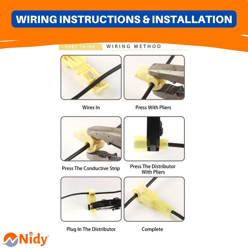 Nidy TTap Wire Connectors SelfStripping Quick Splice Electrical Wire Terminals Insulated Male Quick Disconnect Spade Terminals Connectors AWG 1210 Wire 46mm CWFDT3Yellow - Image 5