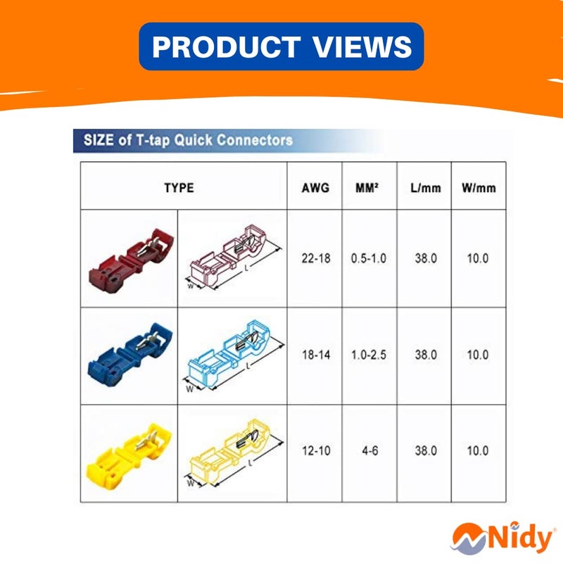 Nidy TTap Wire Connectors SelfStripping Quick Splice Electrical Wire Terminals Insulated Male Quick Disconnect Spade Terminals Connectors AWG 1210 Wire 46mm CWFDT3Yellow - Image 3