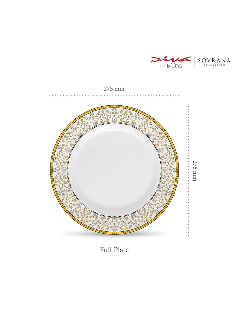 La Opala La Opala Diva Sovrana Collection Opal Glass Crockery | Full Plate Set of 6 Moroccan Gold | Dinner Plate for Dining & Gifting | Microwave Safe | 100% Vegetarian | Extra Strong | Super Light & White  - Image 2