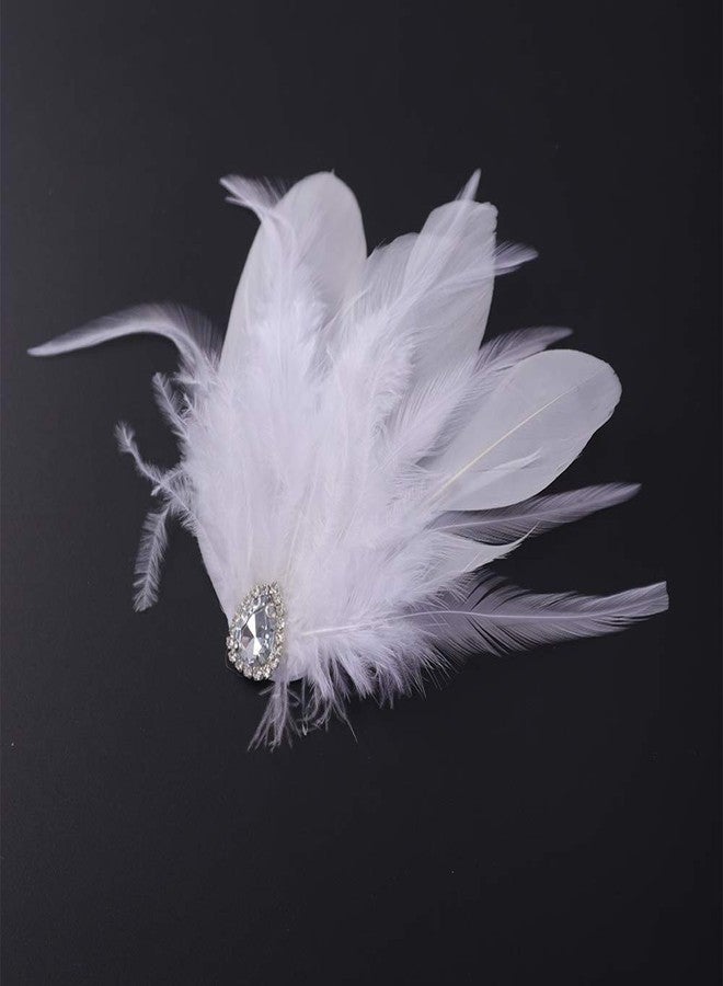 Aimimier 1920s Flapper White Feather Headpiece Crystal Feather Hair Clip Roaring 20s Feather Accessories Masquerade Hair Accessory for Women - Image 4