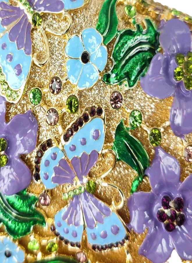 Boutique De FGG حقائب يد صغيرة مزينة بالزهور من بوتيك دي إف جي جي للنساء، حقيبة سهرة مزينة بالفراشة والكريستال، حقيبة يد صلبة مصنوعة يدويًا بلون أرجواني فاتح - Image 4