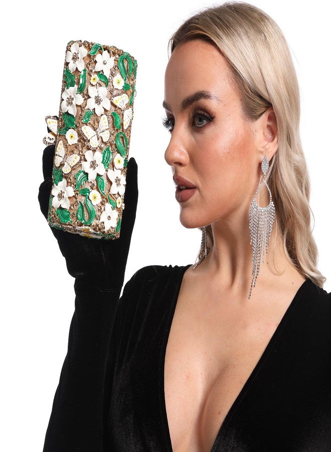Boutique De FGG حقائب يد صغيرة مزينة بالزهور من بوتيك دي إف جي جي للنساء، حقيبة سهرة مزينة بالفراشة والكريستال، حقيبة يد صلبة مصنوعة يدويًا بلون أرجواني فاتح - Image 2