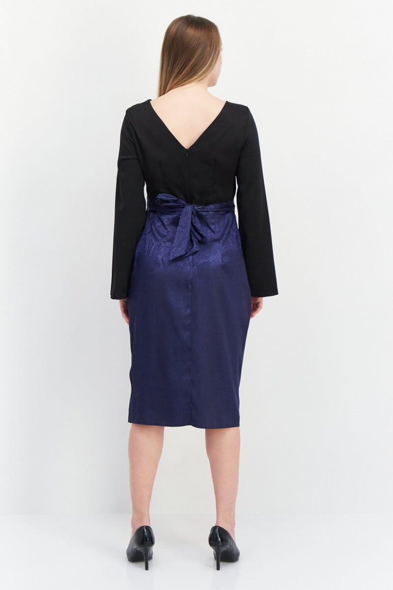 Closet Women Two Tone Midi Dress,Black - Image 3