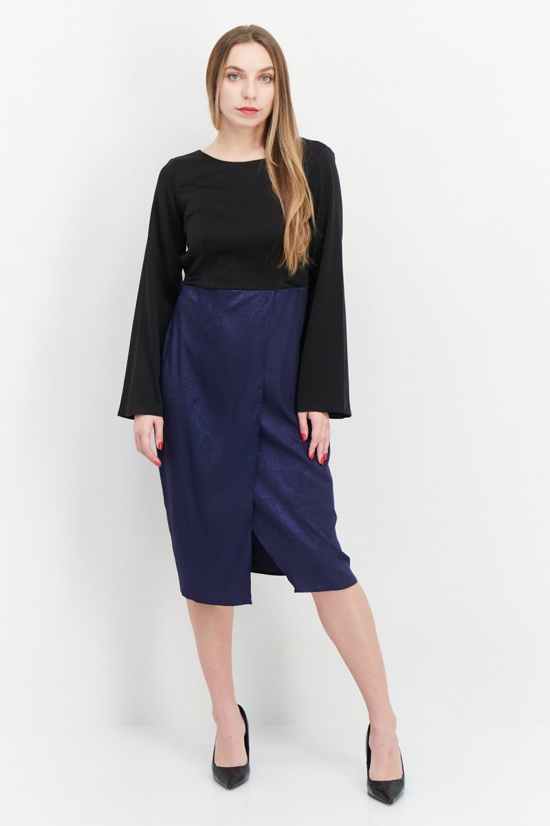 Closet Women Two Tone Midi Dress,Black - Image 1