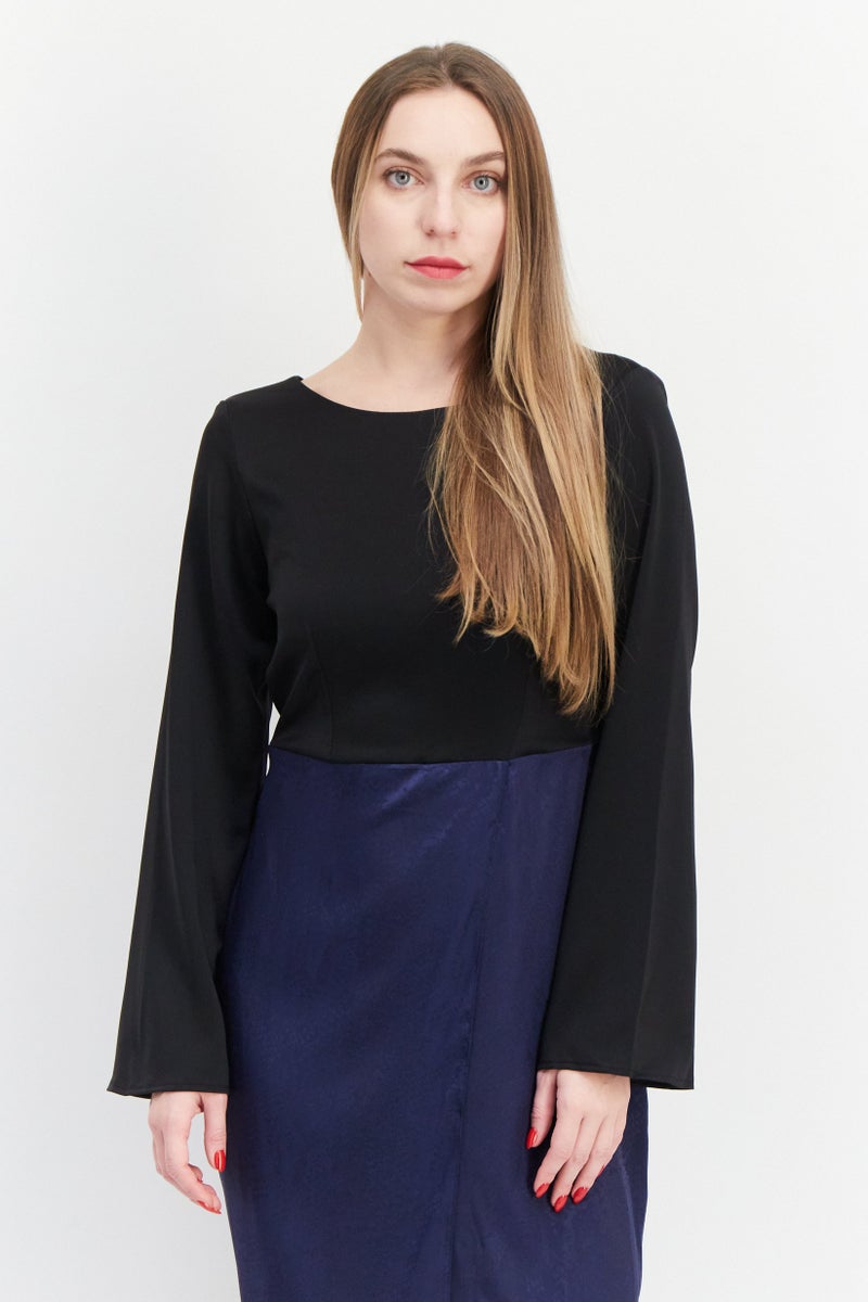 Closet Women Two Tone Midi Dress,Black - Image 2