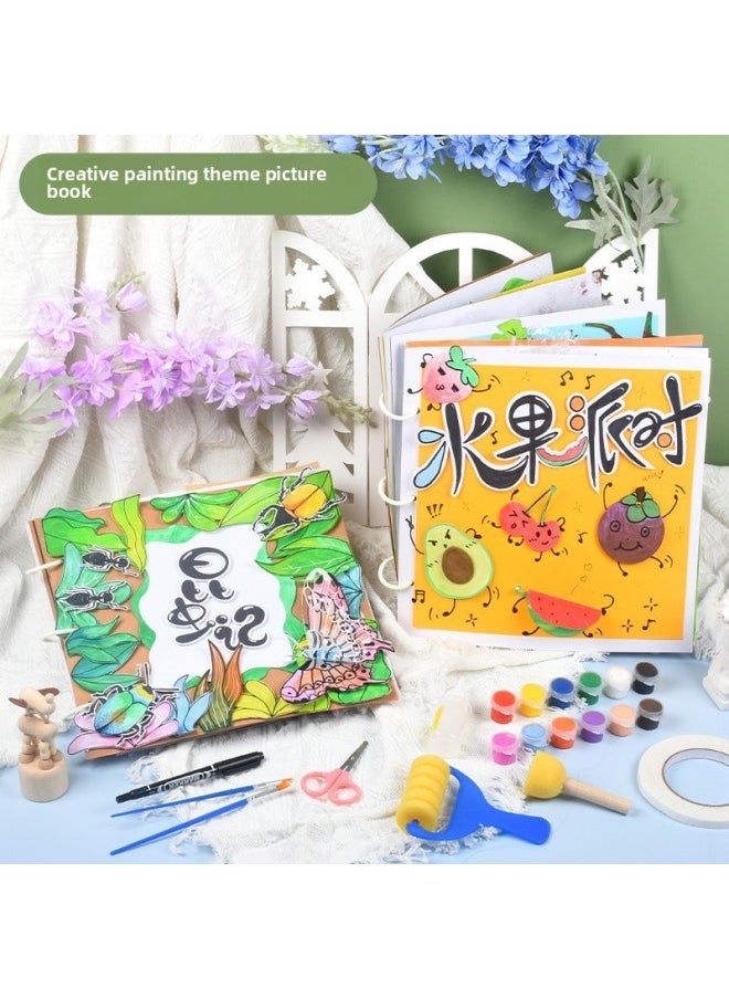 Generic - Handmade DIY Children's Self-made Picture Book Material Bag Creative Art Insect Picture Book Painting Student Painting Complete Set Of Tools-Color:❤☽★☾*****[porcelain Rhyme China] Pop-up Book Diy Picture Book Material Package Video Course - Image 1
