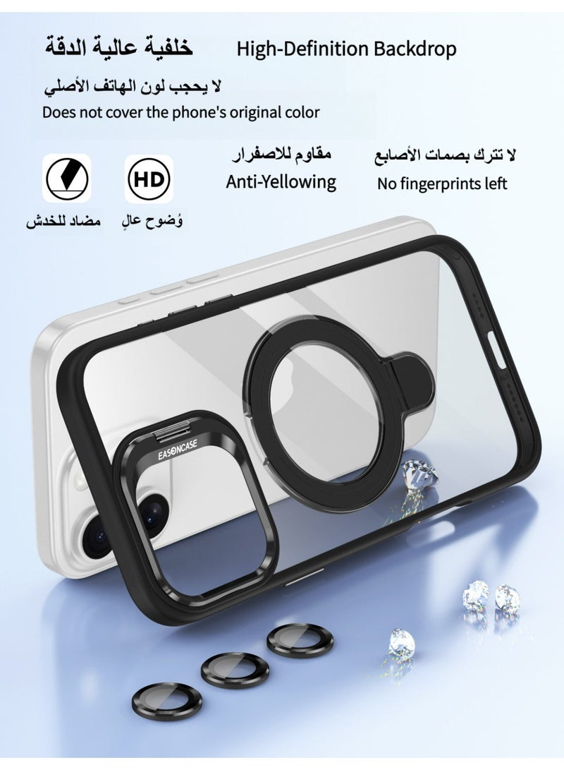 غلاف آيفون 16 برو ماكس مع حامل معدني - متوافق مع MagSafe، حماية عسكرية من السقوط، خلفية شفافة مقاومة للاصفرار، يشمل حماية للعدسة، تصميم رفيع وأنيق (أسود) - Image 4