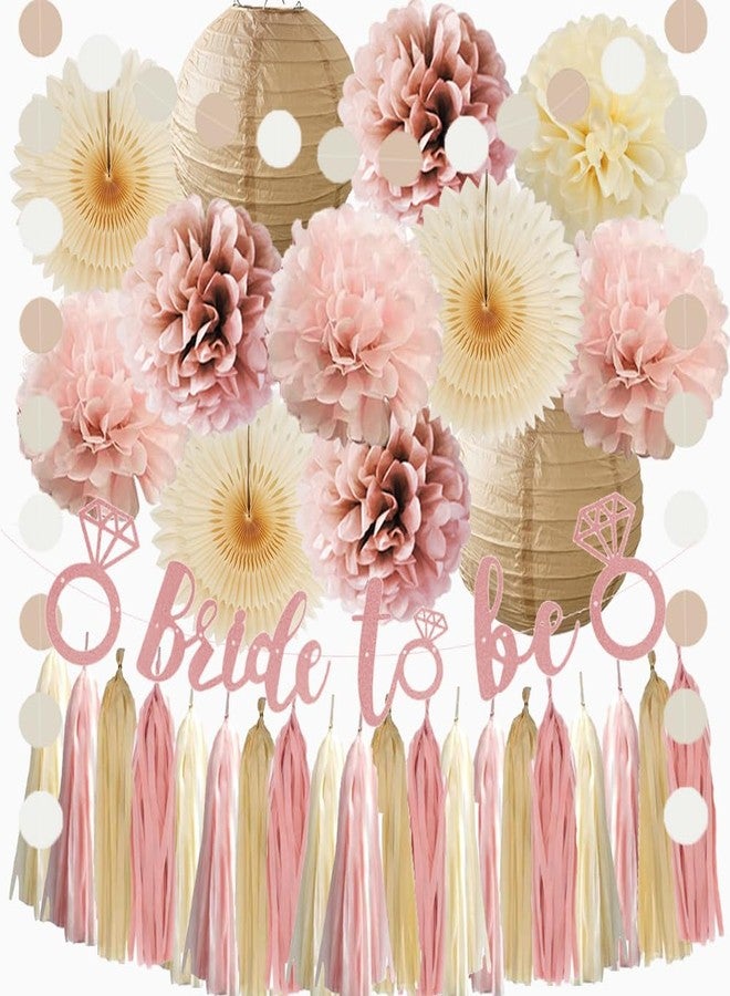 FETETIJD Dusty Rose Boho Bridal Shower Decorations Dusty Pink Champagne Gold Beige Bachelorette Party Decorations Rustic Bride to Be Banner Rose Gold with Cream Beige Tassel Garland for Engagement Wedding - Image 1