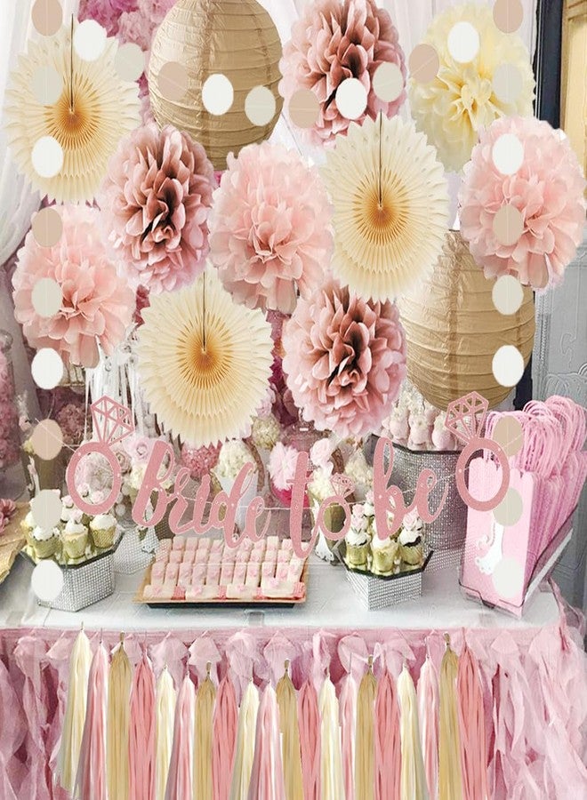 FETETIJD Dusty Rose Boho Bridal Shower Decorations Dusty Pink Champagne Gold Beige Bachelorette Party Decorations Rustic Bride to Be Banner Rose Gold with Cream Beige Tassel Garland for Engagement Wedding - Image 3
