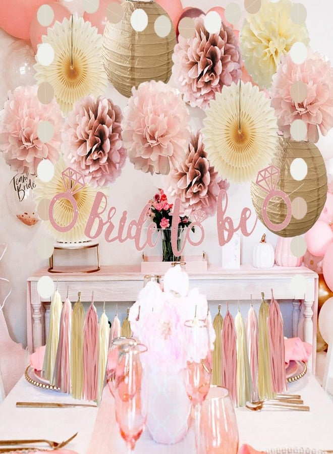 FETETIJD Dusty Rose Boho Bridal Shower Decorations Dusty Pink Champagne Gold Beige Bachelorette Party Decorations Rustic Bride to Be Banner Rose Gold with Cream Beige Tassel Garland for Engagement Wedding - Image 2