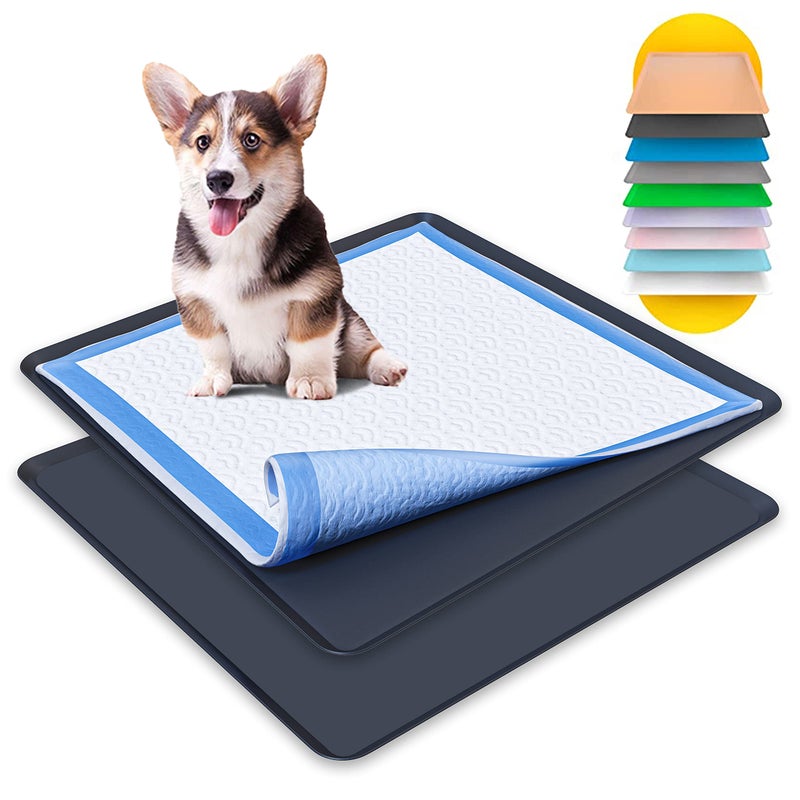 TidyFriend 2 Pack Dog Pee Pad Holder Tray Fits for 24 x 24 Wee Wee Pee Pads Stable Grip Raised Edges QuickWipe Silicone Surface Dog Potty Tray Holder for Indoor Flooring Protection Black