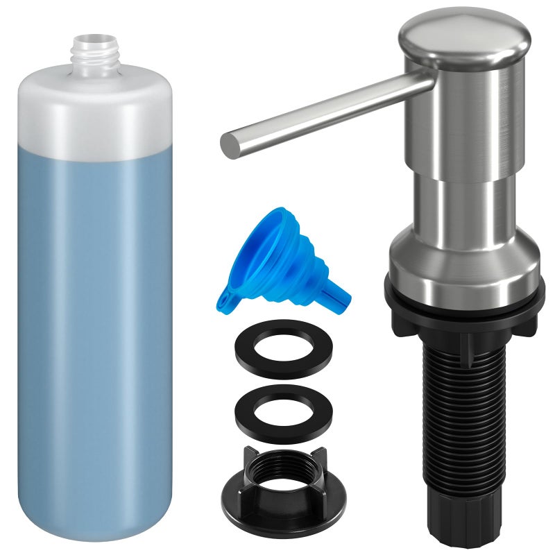 izolor Dish Soap Dispenser, Kitchen Sink Soap Dispenser Pump with 17 OZ Bottle, Refill from The Top, Wide Pump Head Base (Brushed Nickel) - Image 1