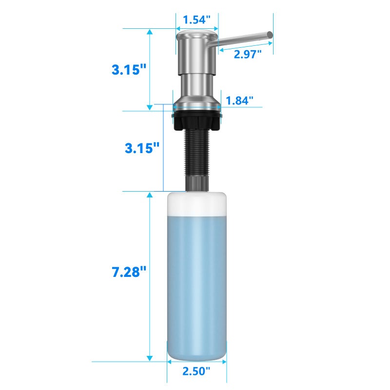 izolor Dish Soap Dispenser, Kitchen Sink Soap Dispenser Pump with 17 OZ Bottle, Refill from The Top, Wide Pump Head Base (Brushed Nickel) - Image 5