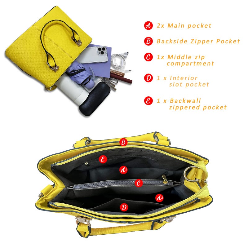 JHVYF Women Casual Top Handle Handbag Fashion Classics Satchel Shoulder Bag for Women crossbody bag Yellow Purse - Image 3