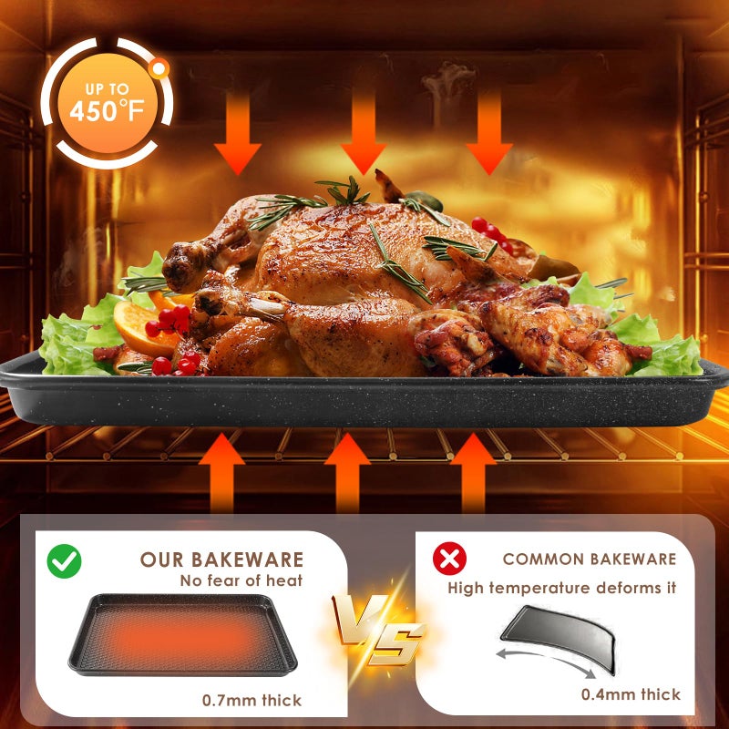 Deedro Baking Sheet Pan Set of 3, Nonstick Carbon Steel Cookie Sheets with Texture, Commercial Half/Quarter/Jelly Roll Pans Replacement Toaster Oven Tray, Heavy Duty & Easy Clean, Black - Image 5