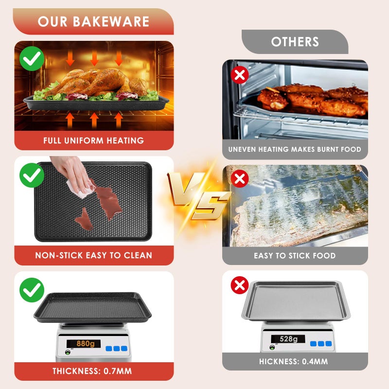 Deedro Baking Sheet Pan Set of 3, Nonstick Carbon Steel Cookie Sheets with Texture, Commercial Half/Quarter/Jelly Roll Pans Replacement Toaster Oven Tray, Heavy Duty & Easy Clean, Black - Image 3