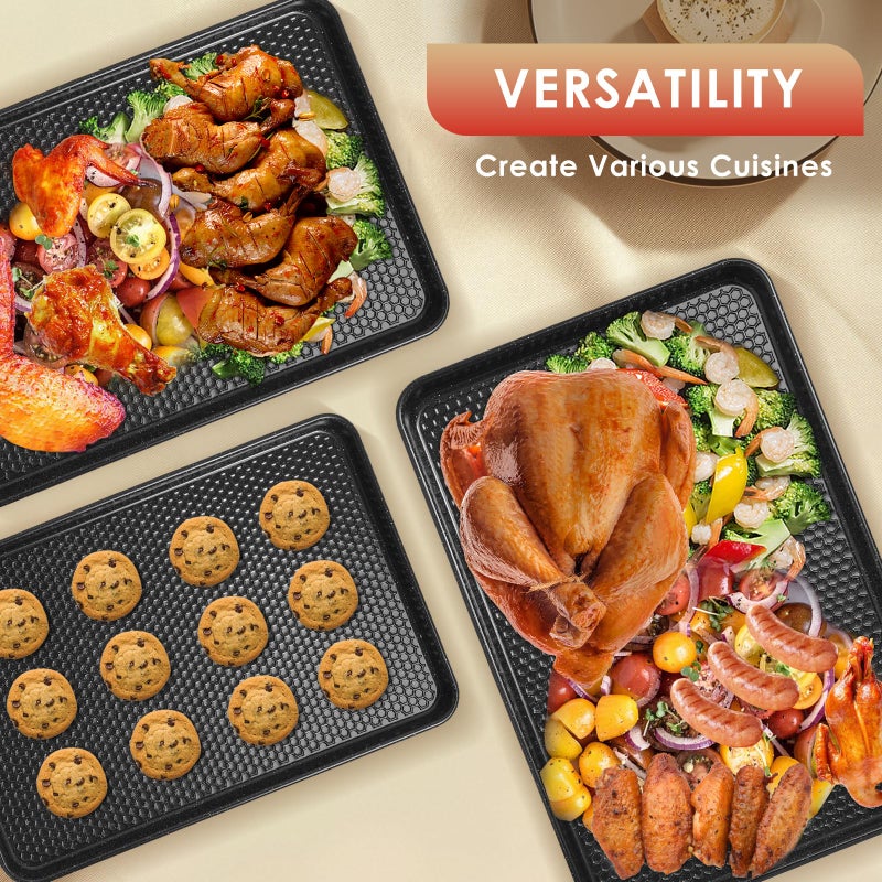 Deedro Baking Sheet Pan Set of 3, Nonstick Carbon Steel Cookie Sheets with Texture, Commercial Half/Quarter/Jelly Roll Pans Replacement Toaster Oven Tray, Heavy Duty & Easy Clean, Black - Image 4