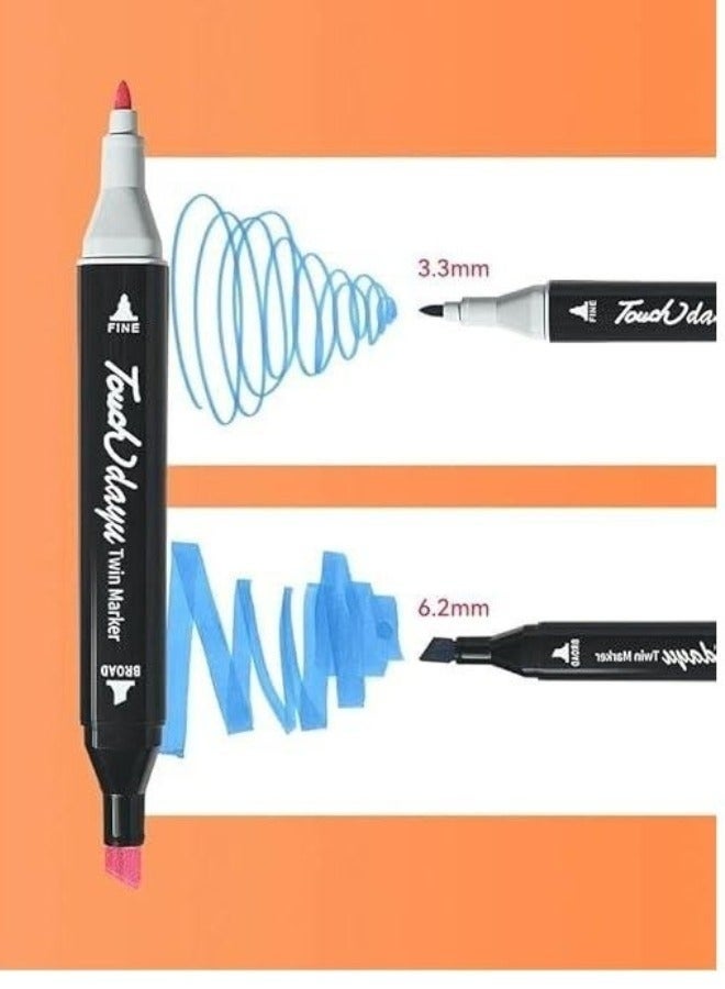Touch 24 Pcs Art Marker Pen Set Dual Tip Markers with Blender and Carry Case, Permanent Sketch Drawing Coloring Markers for Kids Adults Projects and Artist Supplies - Image 3