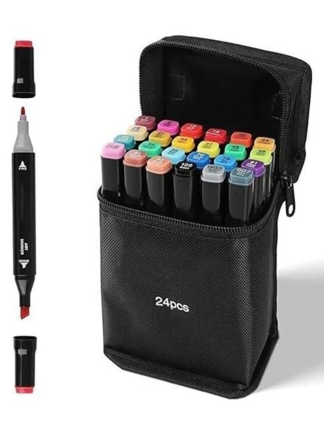 Touch 24 Pcs Art Marker Pen Set Dual Tip Markers with Blender and Carry Case, Permanent Sketch Drawing Coloring Markers for Kids Adults Projects and Artist Supplies - Image 1