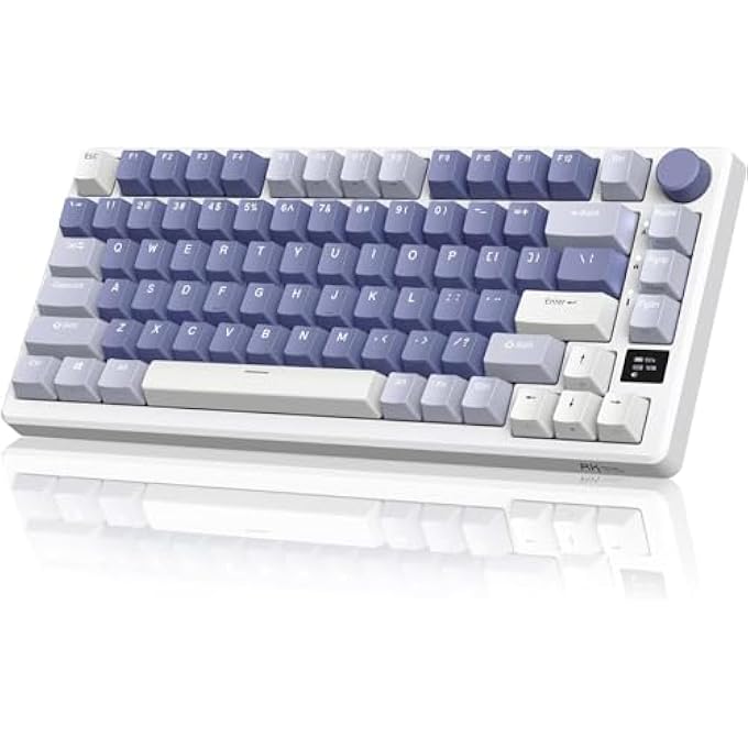 RK M75 GAMING KEYBOARD WIRELESS 75% TKL MECHANICAL KEYBOARD RGB 2.4GHZ WIRELESS/BLUETOOTH/USB-C QWERTZ WITH OLED SMART DISPLAY AND BUTTON HOT SWAPPABLE BROWN SWITCH, LAVENDER PURPLE - Image 1