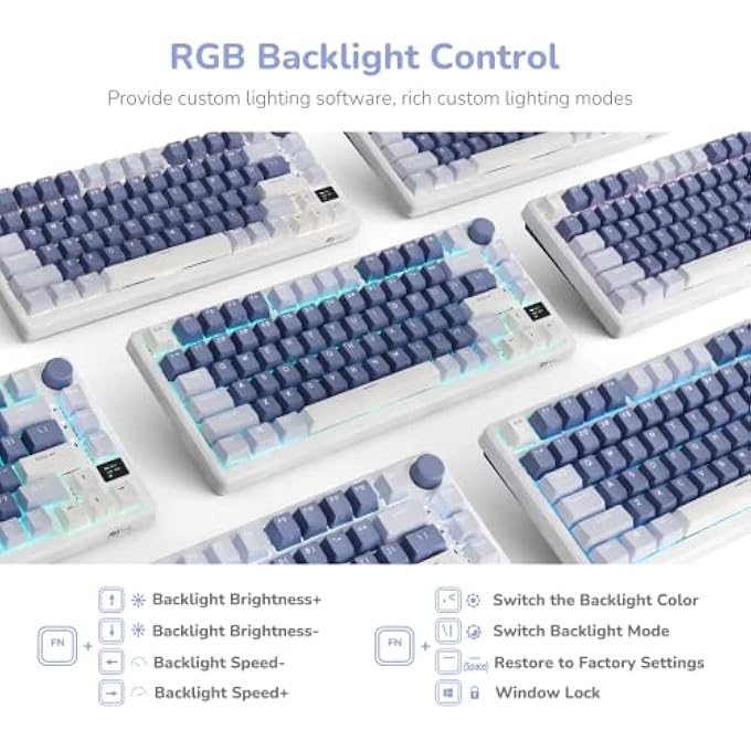 RK M75 GAMING KEYBOARD WIRELESS 75% TKL MECHANICAL KEYBOARD RGB 2.4GHZ WIRELESS/BLUETOOTH/USB-C QWERTZ WITH OLED SMART DISPLAY AND BUTTON HOT SWAPPABLE BROWN SWITCH, LAVENDER PURPLE - Image 3