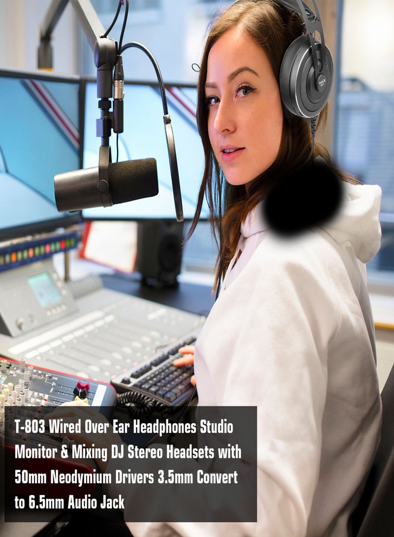Kubite T-803 Wired Over Ear Headphones Studio Monitor & Mixing DJ Stereo Headsets with 50mm Neodymium Drivers 3.5mm Convert to 6.5mm Audio Jack for AMP Computer Recording Phone Piano Guitar Laptop Black - Image 2