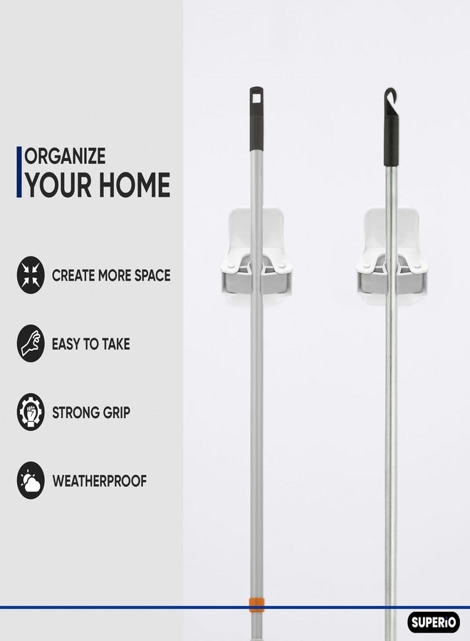 Superio Mop and Broom Holder, Set of 4 Single Piece Hooks, White Plastic Wall Mount Cleaning Storage Tool Organizer, Heavy-Duty Hook for Kitchen, Closet Garage, and Office - Image 4