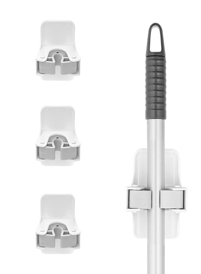 Superio Mop and Broom Holder, Set of 4 Single Piece Hooks, White Plastic Wall Mount Cleaning Storage Tool Organizer, Heavy-Duty Hook for Kitchen, Closet Garage, and Office - Image 1