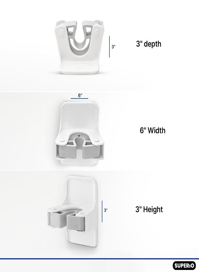 Superio Mop and Broom Holder, Set of 4 Single Piece Hooks, White Plastic Wall Mount Cleaning Storage Tool Organizer, Heavy-Duty Hook for Kitchen, Closet Garage, and Office - Image 2