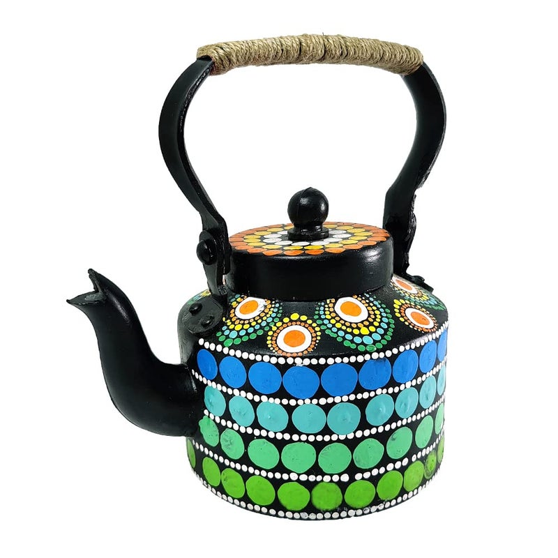 Penkraft RetroStyled Tea Kettle HandPainted with Dot Mandala Art - Image 1