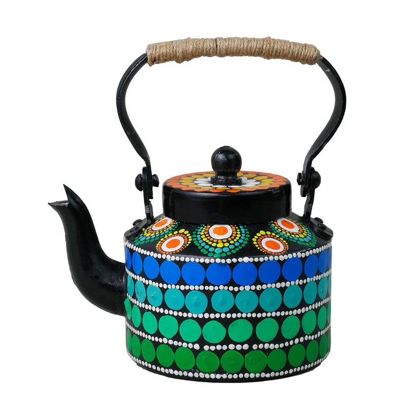 Penkraft RetroStyled Tea Kettle HandPainted with Dot Mandala Art - Image 3