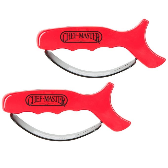 2PACK KITCHEN KNIFE SHARPENER BY CHEF MASTER HANDHELD CARBIDE TIPPED BLADE SHARPENER HOME PROFESSIONAL CHEF SHARPENING KNIFE WORKS FOR CERAMIC STEEL KNIVES SCISSORS REVERSIBLE BLADES 90015