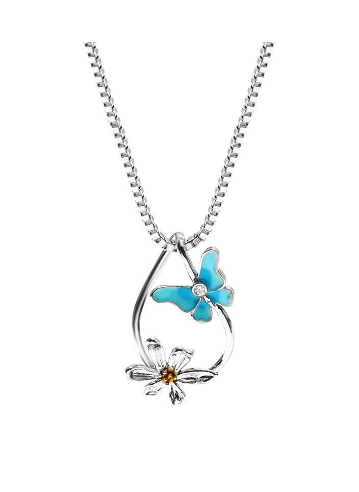 Satinior - Simple Flower Blue Butterfly Necklace - Image 1