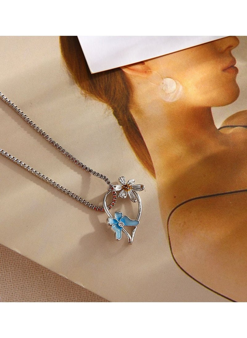 Satinior - Simple Flower Blue Butterfly Necklace - Image 1