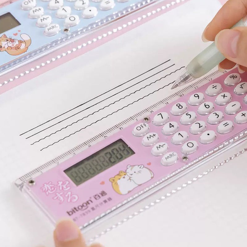 Ruler Calculator Cartoon Student Supplies Learning Stationery Ruler Mini Electronic Gift Calculator - Image 3