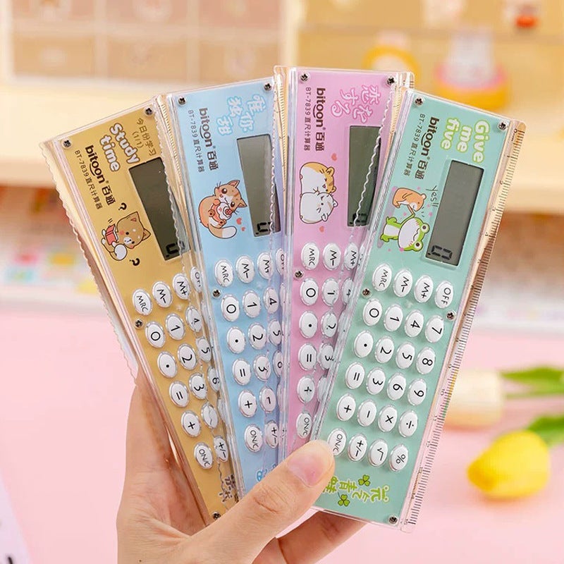 Ruler Calculator Cartoon Student Supplies Learning Stationery Ruler Mini Electronic Gift Calculator - Image 4