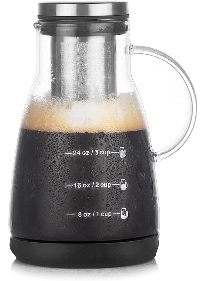 erorex Glass Cold Brew Coffee Maker Pot Jar With Tick Marks Stainless Steel Filter Ice Brewed Coffee Tea Infuser Pot Cold Kettle 960Ml A 960Ml - Image 1