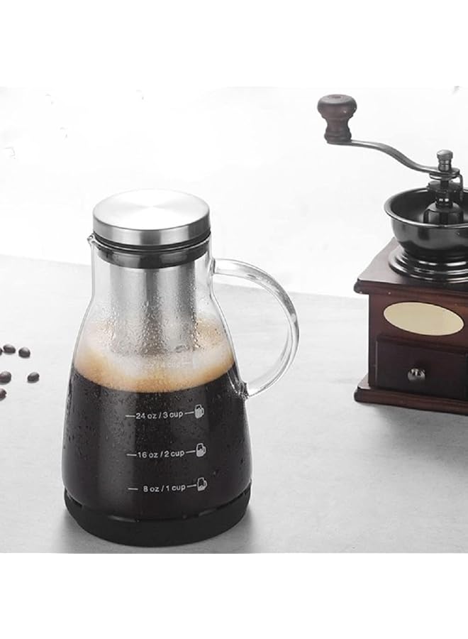 erorex Glass Cold Brew Coffee Maker Pot Jar With Tick Marks Stainless Steel Filter Ice Brewed Coffee Tea Infuser Pot Cold Kettle 960Ml A 960Ml - Image 2