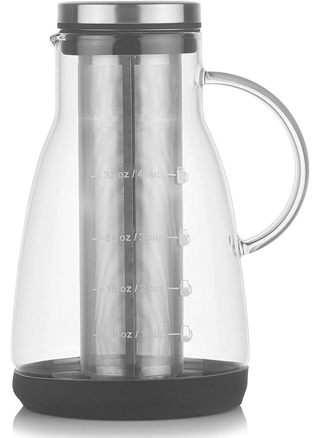 erorex Glass Cold Brew Coffee Maker Pot Jar With Tick Marks Stainless Steel Filter Ice Brewed Coffee Tea Infuser Pot Cold Kettle 960Ml A 960Ml - Image 3